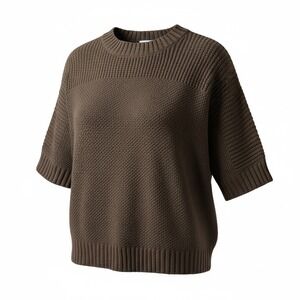 Blair Brown Textured Knit Short Sleeve Sweater Crew Neck Boxy Fit Medium